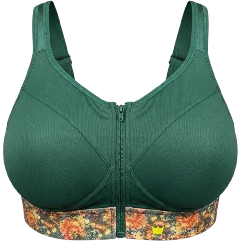 Shefit Ultimate Sports Bra Women 1Luxe Green Floral New High Impact Zip Front